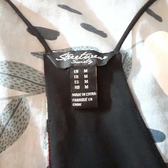 Streetwear Society Spaghetti Racerback V-Neck Floral Blouse - Medium - Black - Picture 5 of 6